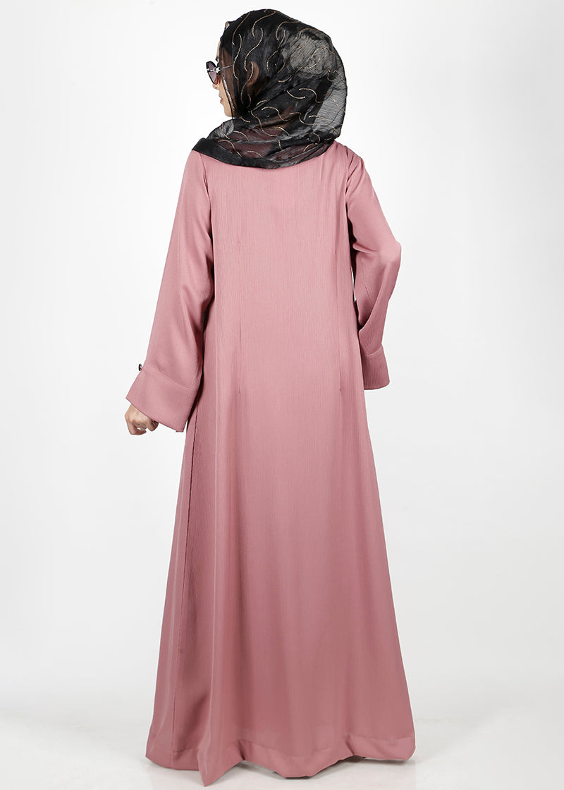 BeingMuslims Cascade Pleated Elegant Light Pink Abaya