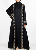 BeingMuslims Black Abaya with Gold Vertical embroidery