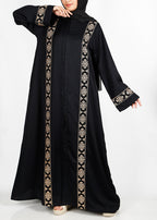 BeingMuslims Black Abaya with Gold Vertical embroidery