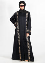 BeingMuslims Black Abaya with Gold Vertical embroidery
