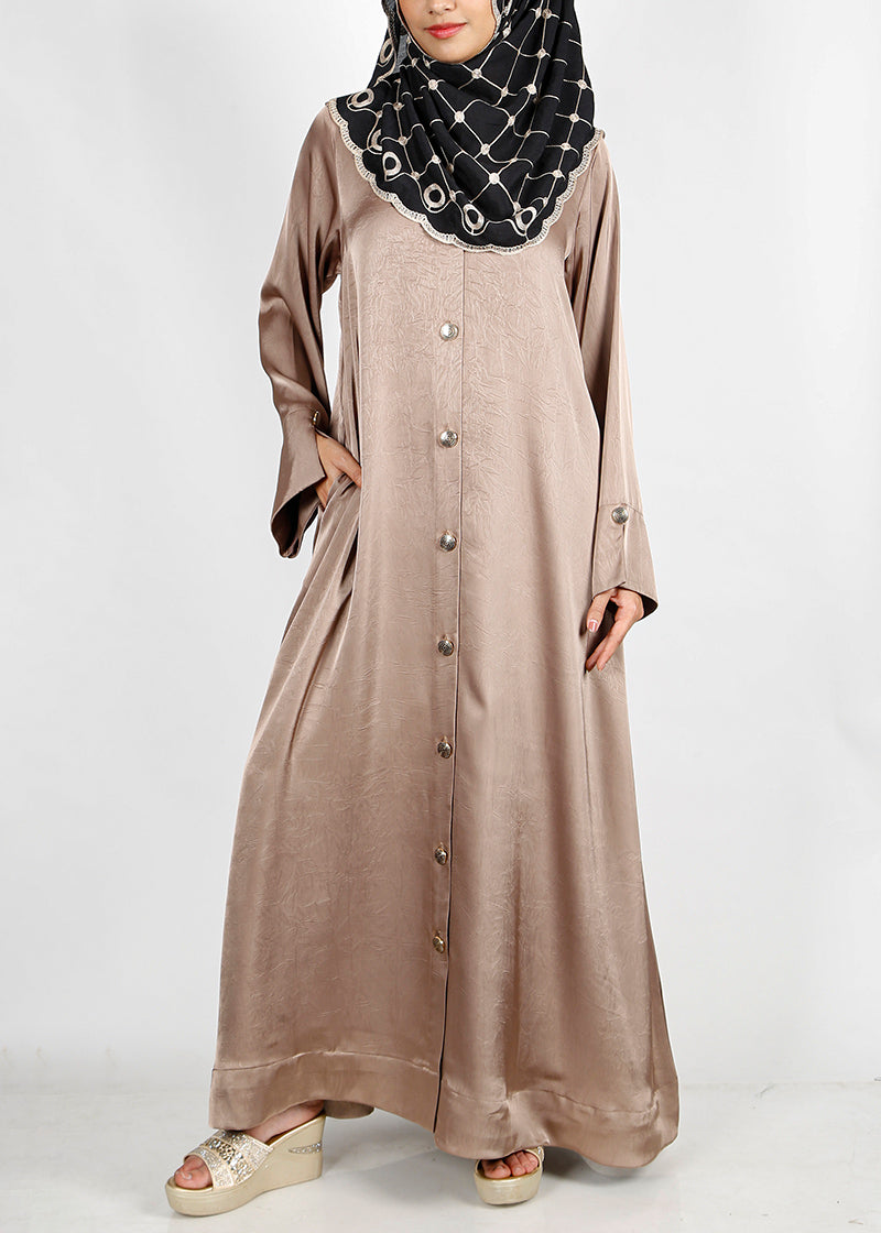 BeingMuslims Textured Elite Crush  Oak Brown Abaya