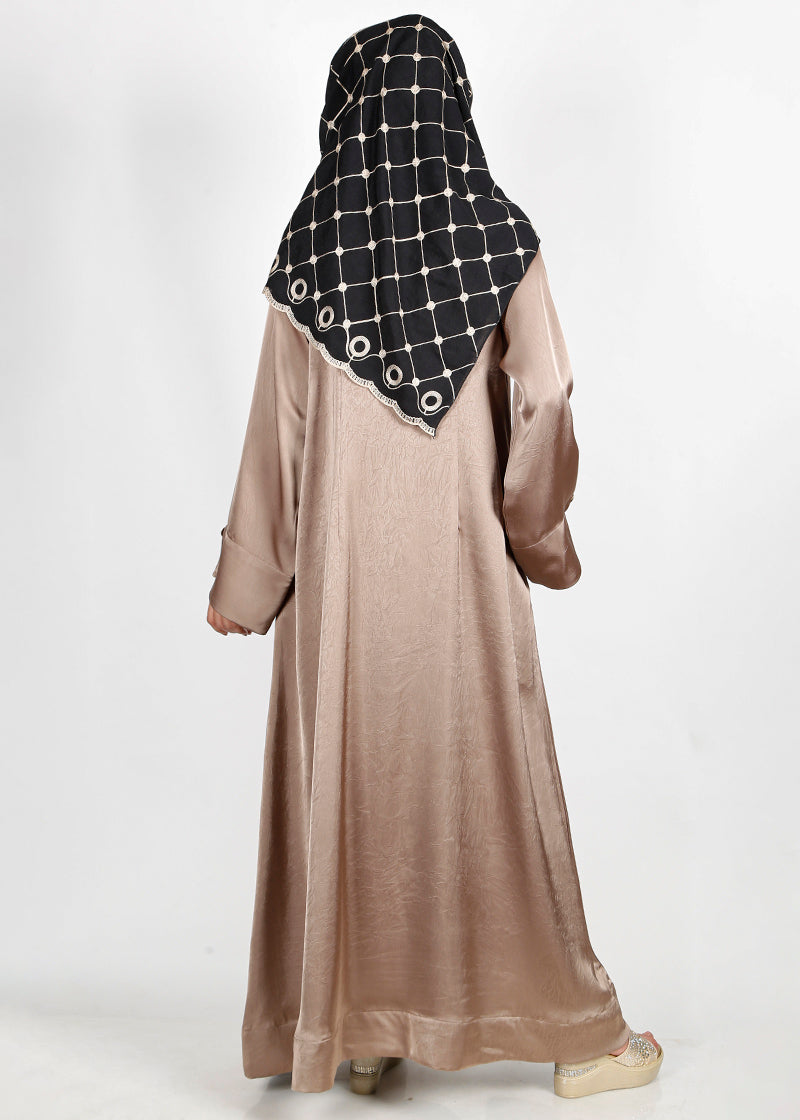 BeingMuslims Textured Elite Crush  Oak Brown Abaya