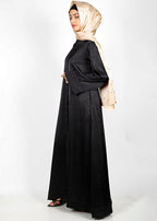 BeingMuslims Button-front Lustrous Black Abaya