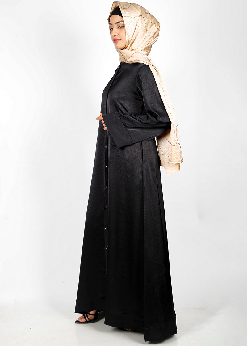 BeingMuslims Button-front Lustrous Black Abaya