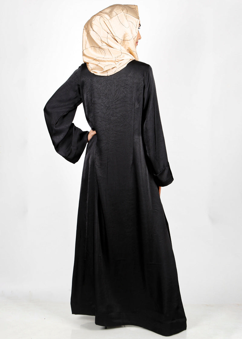 BeingMuslims Button-front Lustrous Black Abaya