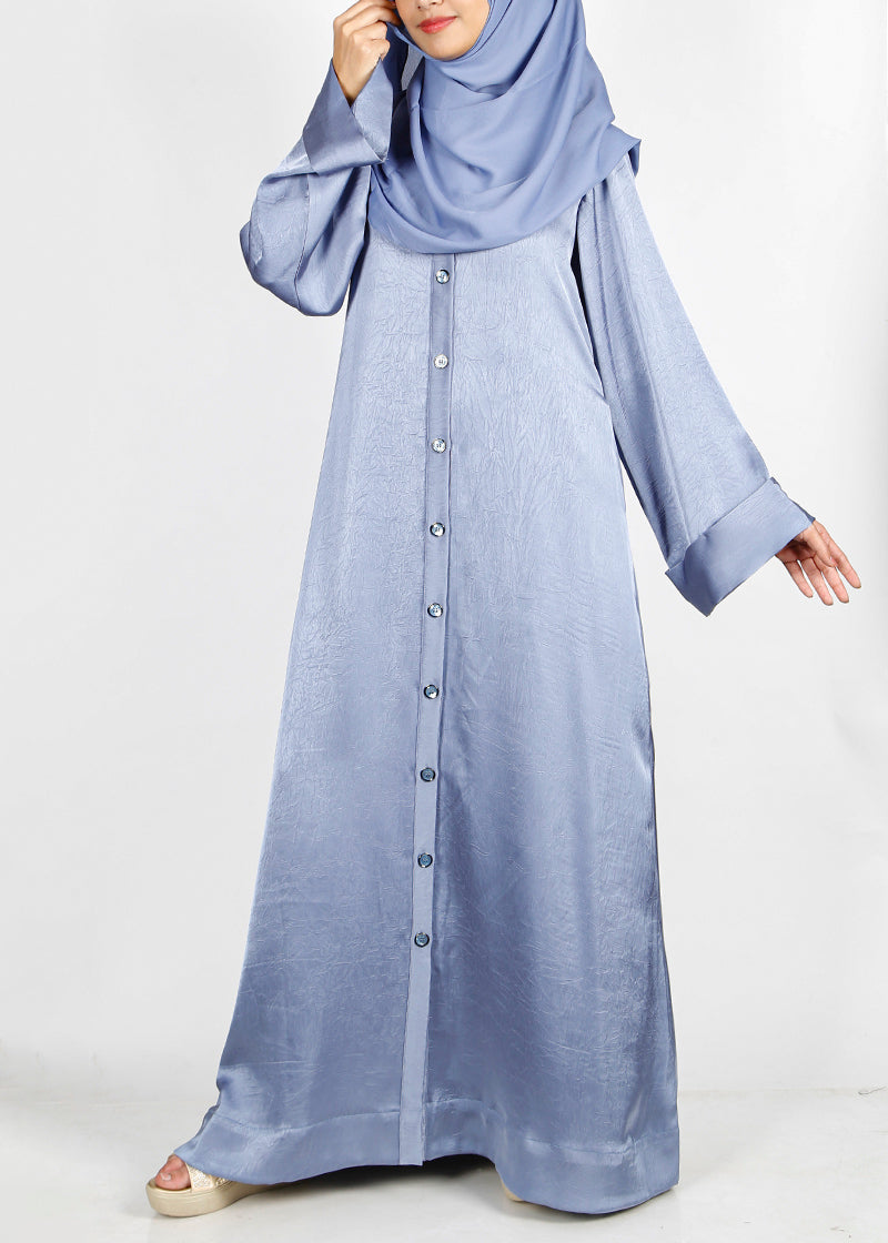 BeingMuslims Button-front Lustrous Bluish Grey Abaya