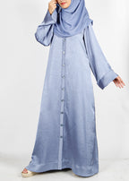 BeingMuslims Button-front Lustrous Bluish Grey Abaya