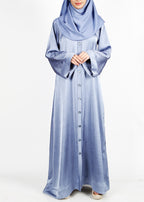 BeingMuslims Button-front Lustrous Bluish Grey Abaya
