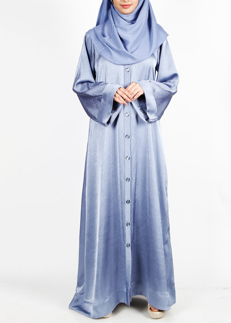 BeingMuslims Button-front Lustrous Bluish Grey Abaya
