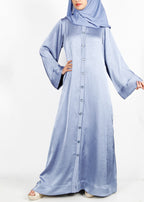 BeingMuslims Button-front Lustrous Bluish Grey Abaya