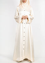 BeingMuslims Button-front Lustrous Cream Abaya