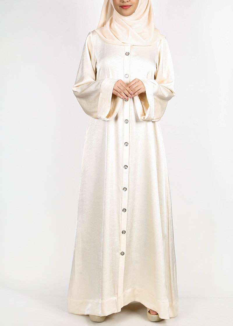 BeingMuslims Button-front Lustrous Cream Abaya