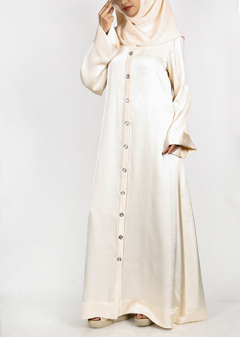 BeingMuslims Button-front Lustrous Cream Abaya