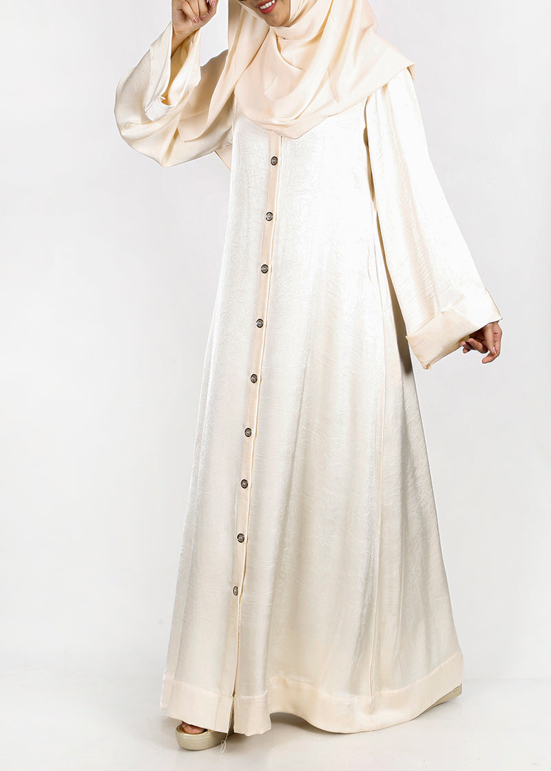 BeingMuslims Button-front Lustrous Cream Abaya