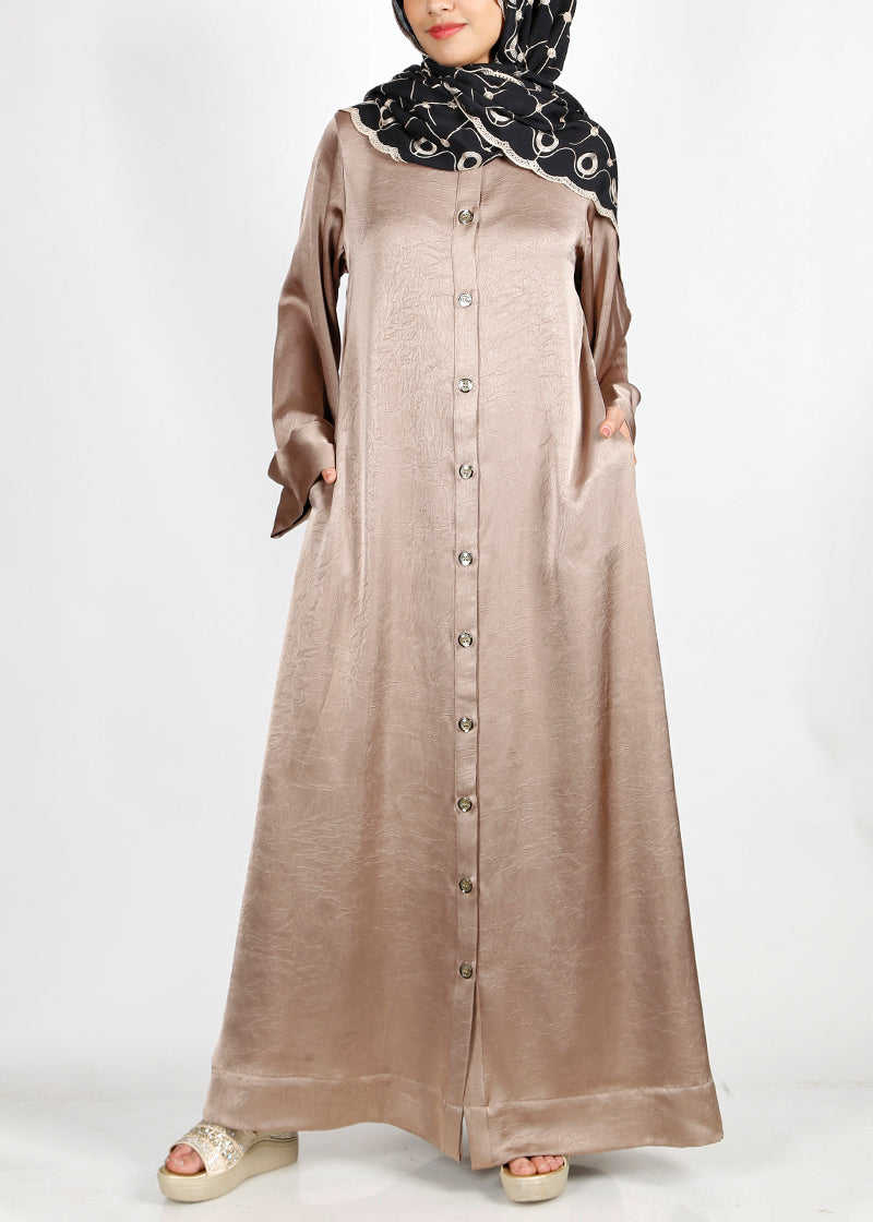 BeingMuslims Button-front Lustrous Oak Brown Abaya