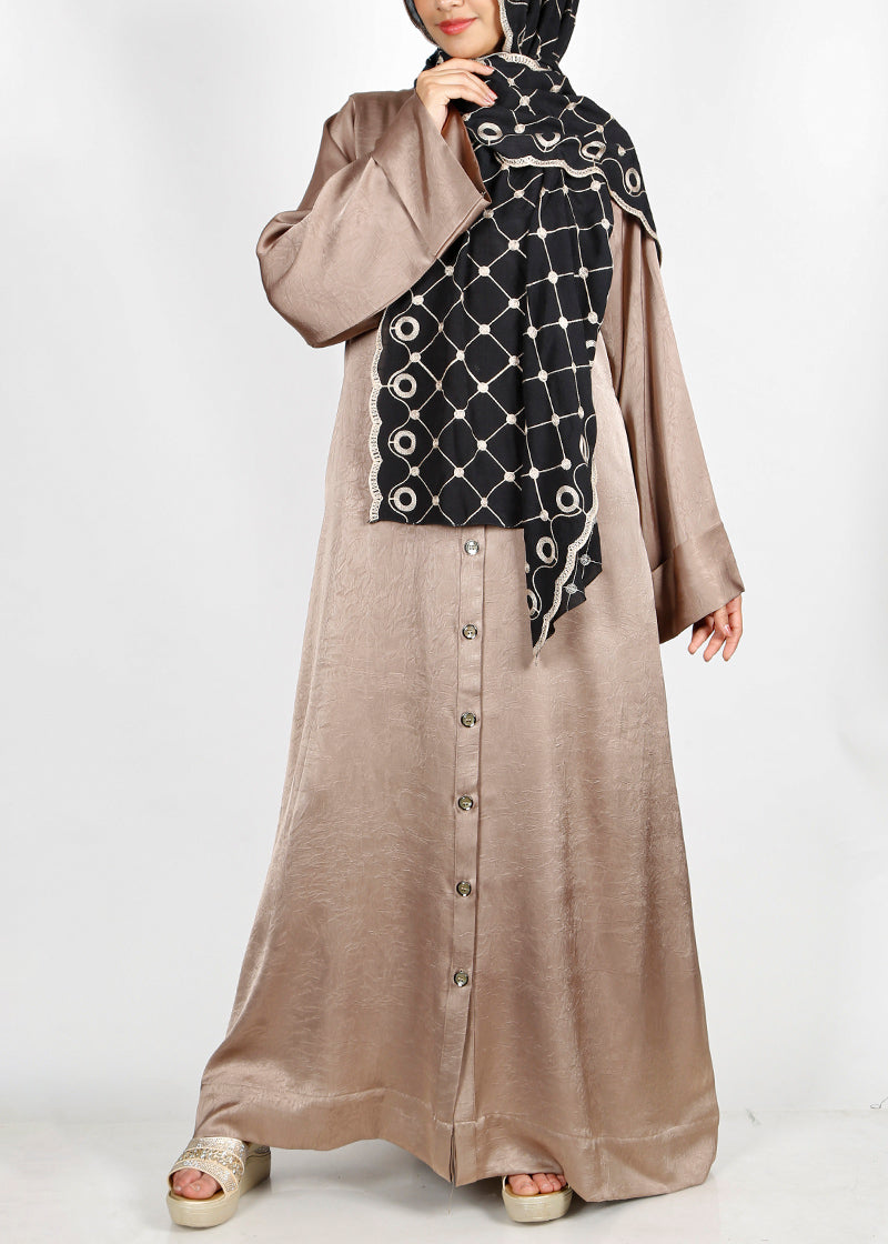 BeingMuslims Button-front Lustrous Oak Brown Abaya