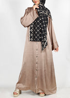BeingMuslims Button-front Lustrous Oak Brown Abaya