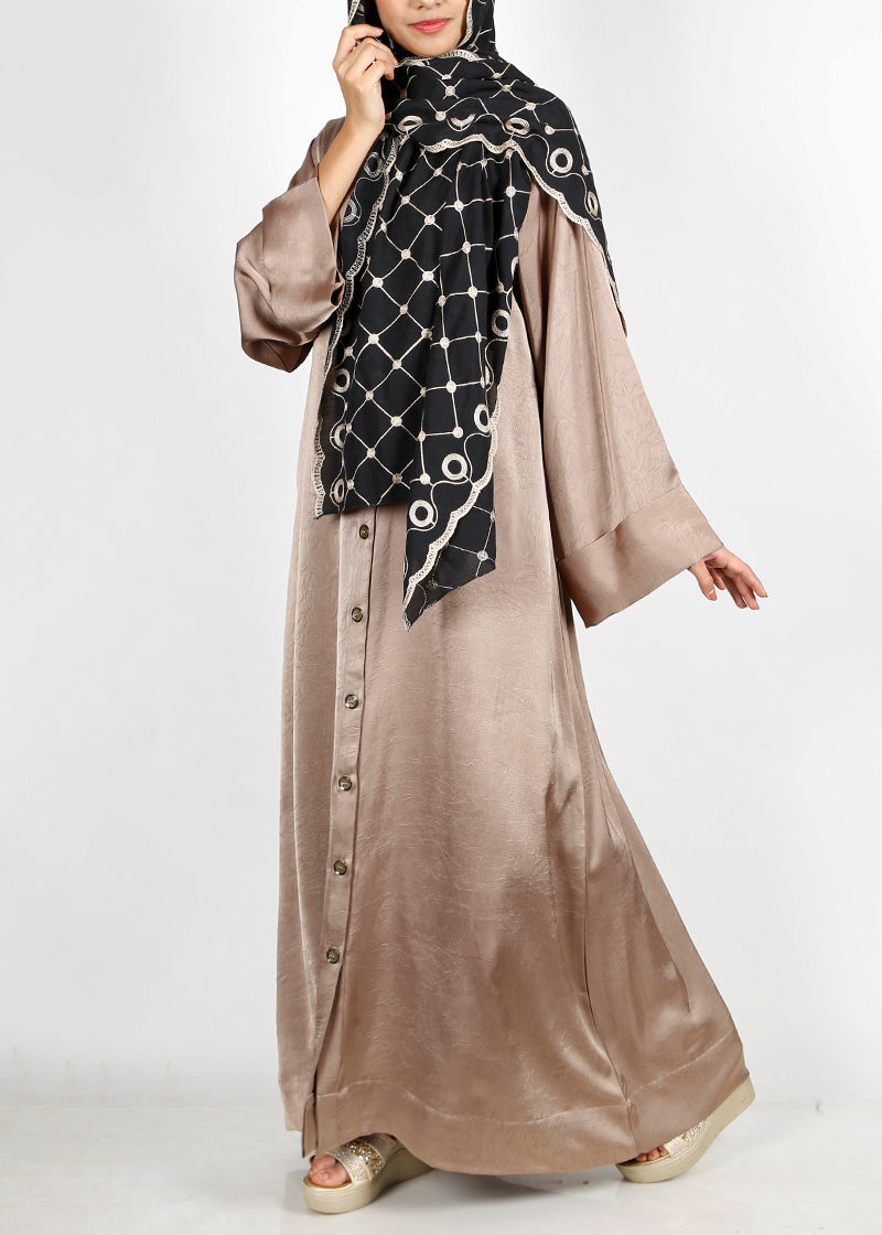BeingMuslims Button-front Lustrous Oak Brown Abaya