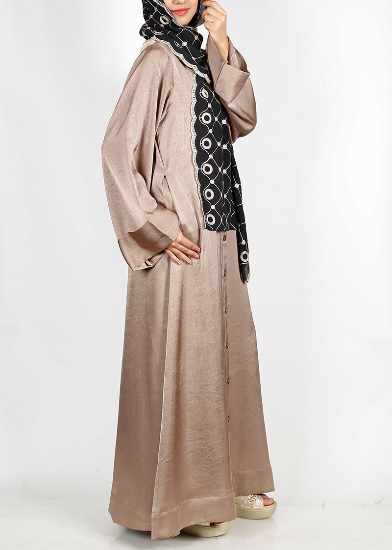 BeingMuslims Button-front Lustrous Oak Brown Abaya