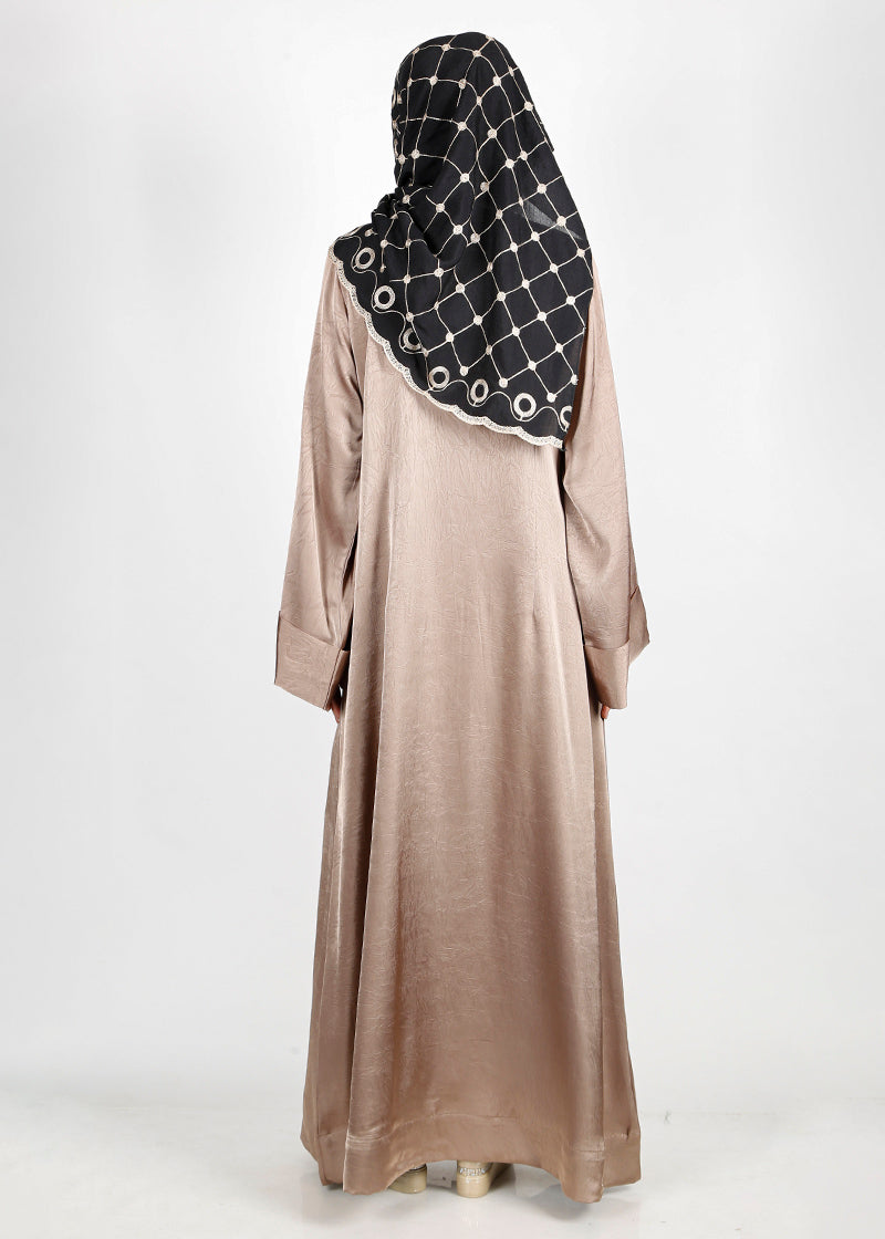 BeingMuslims Button-front Lustrous Oak Brown Abaya