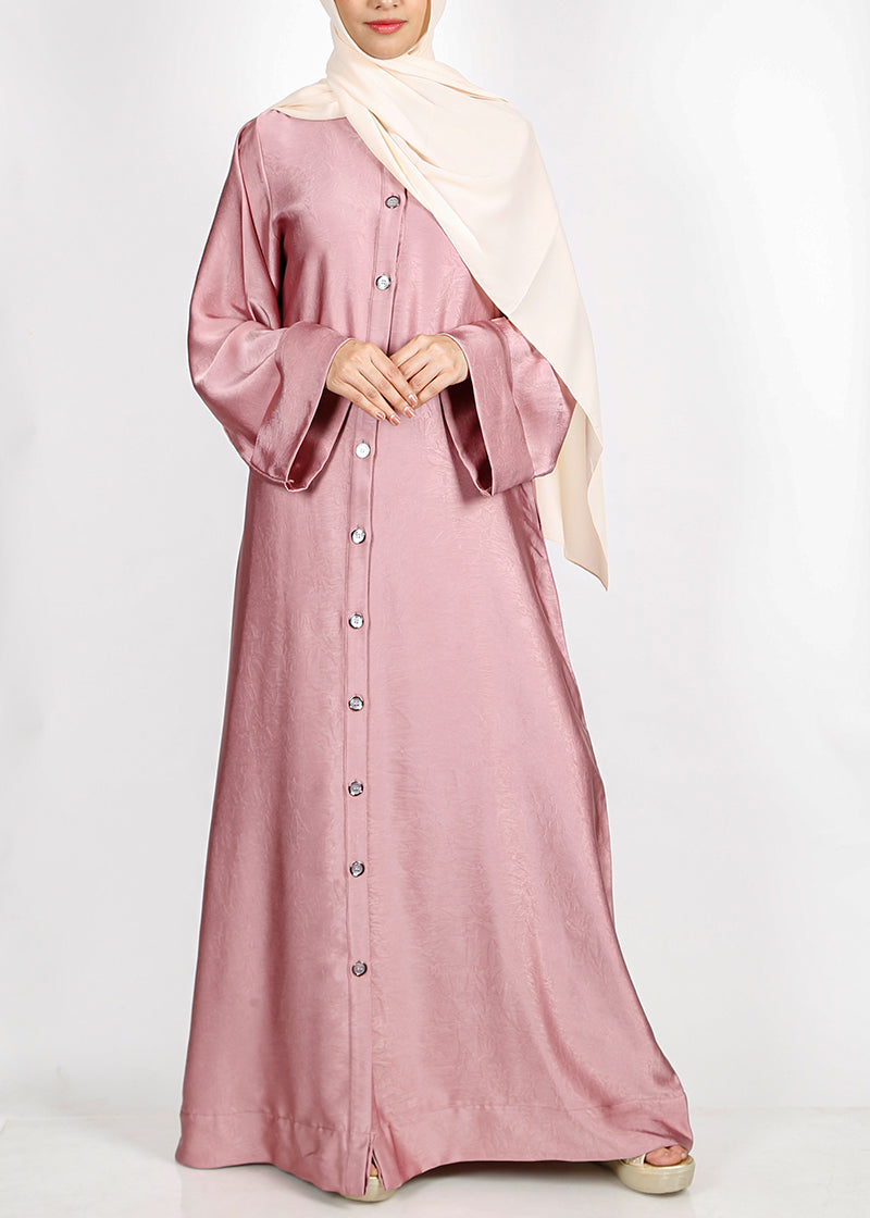 BeingMuslims Button-front Lustrous Rose Pink Abaya