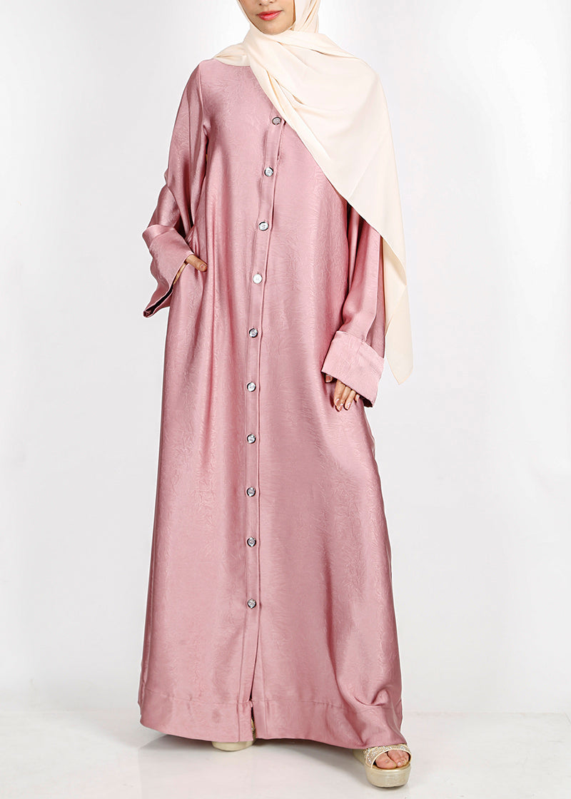 BeingMuslims Button-front Lustrous Rose Pink Abaya