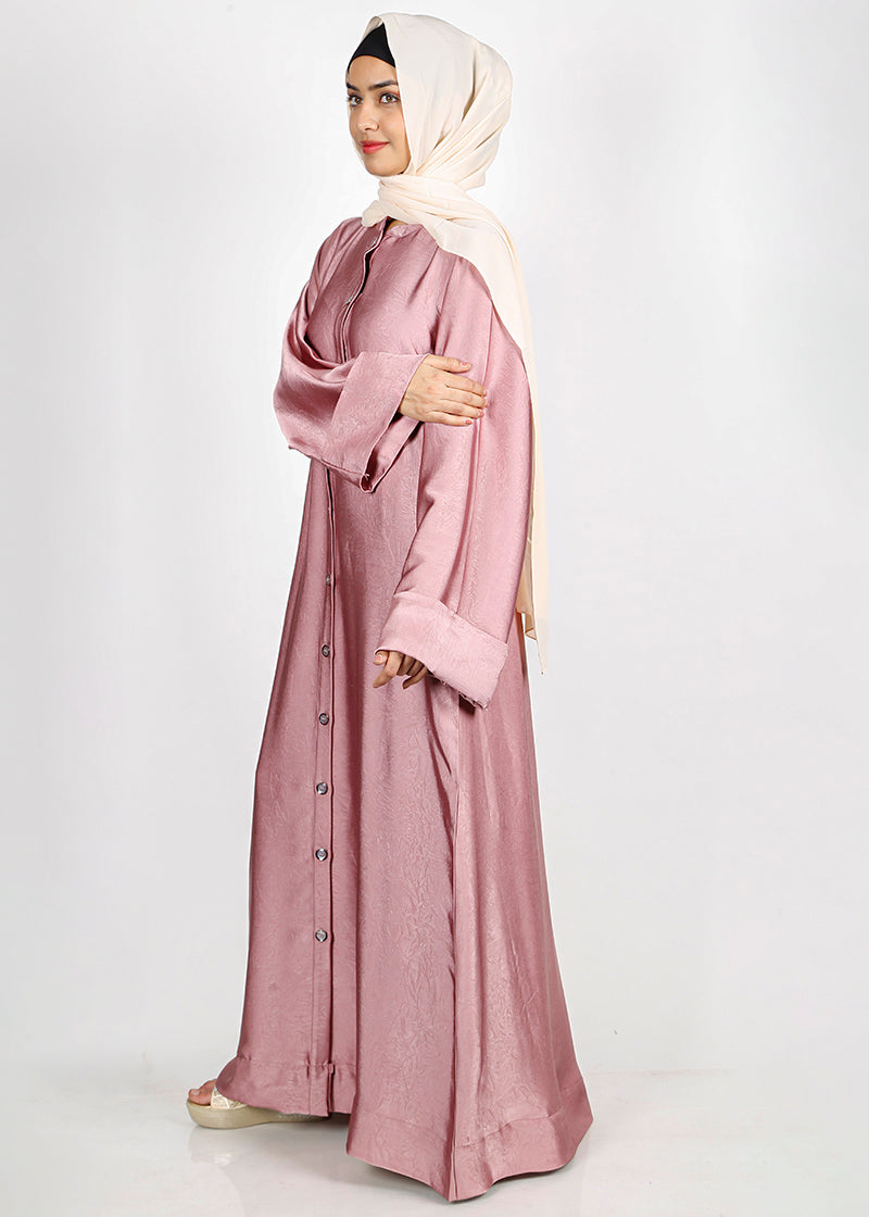 BeingMuslims Button-front Lustrous Rose Pink Abaya