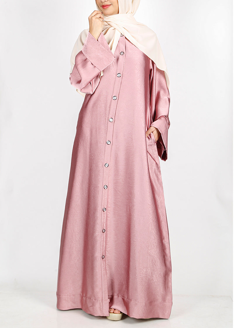 BeingMuslims Button-front Lustrous Rose Pink Abaya