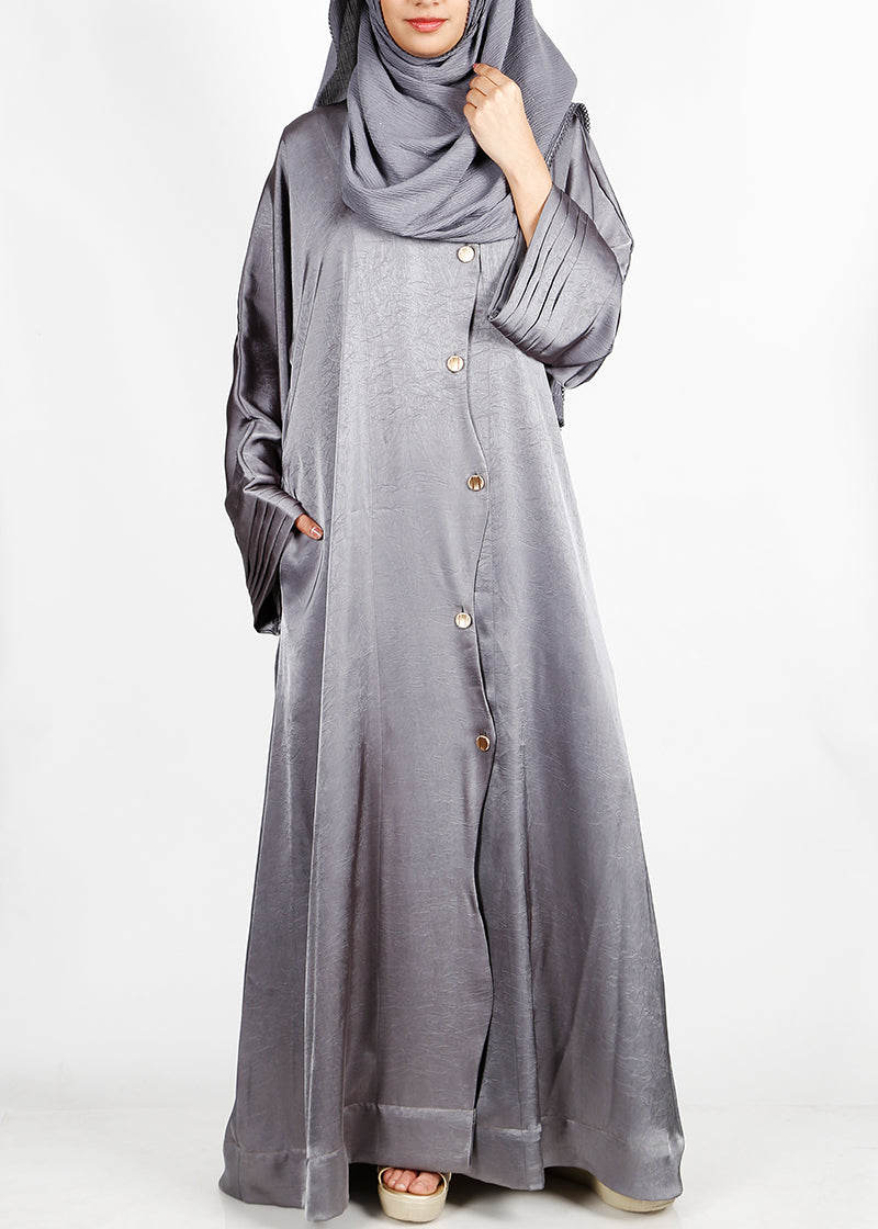 BeingMuslims Asymmetry Luxe Silver Grey Abaya