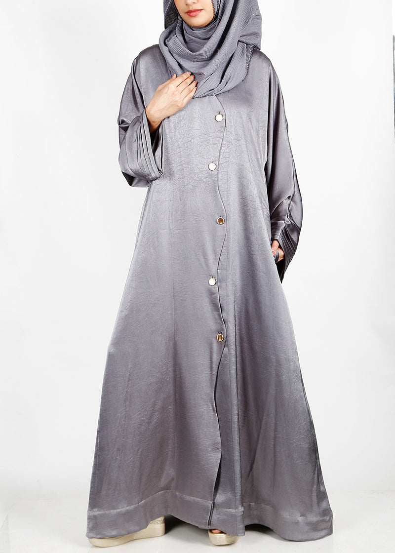 BeingMuslims Asymmetry Luxe Silver Grey Abaya