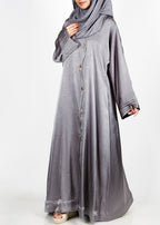 BeingMuslims Asymmetry Luxe Silver Grey Abaya
