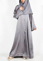 BeingMuslims Asymmetry Luxe Silver Grey Abaya