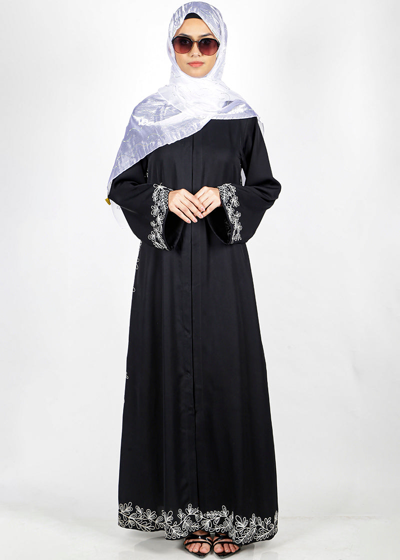 BeingMuslims Graceful Side Embroidered Black Abaya
