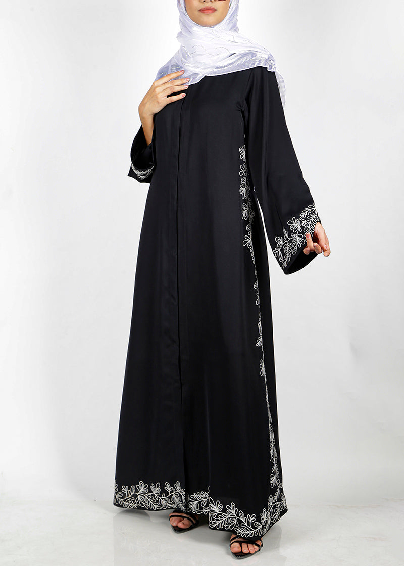 BeingMuslims Graceful Side Embroidered Black Abaya