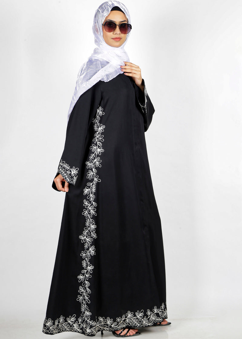 BeingMuslims Graceful Side Embroidered Black Abaya