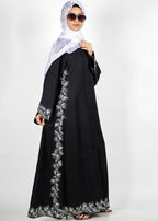 BeingMuslims Graceful Side Embroidered Black Abaya