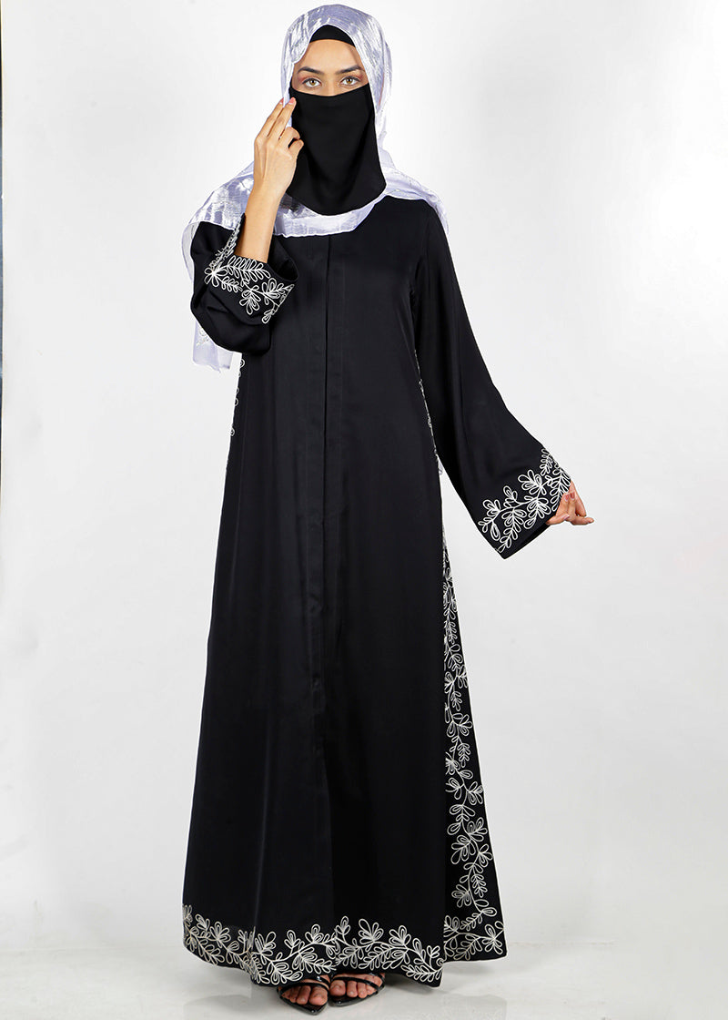 BeingMuslims Graceful Side Embroidered Black Abaya