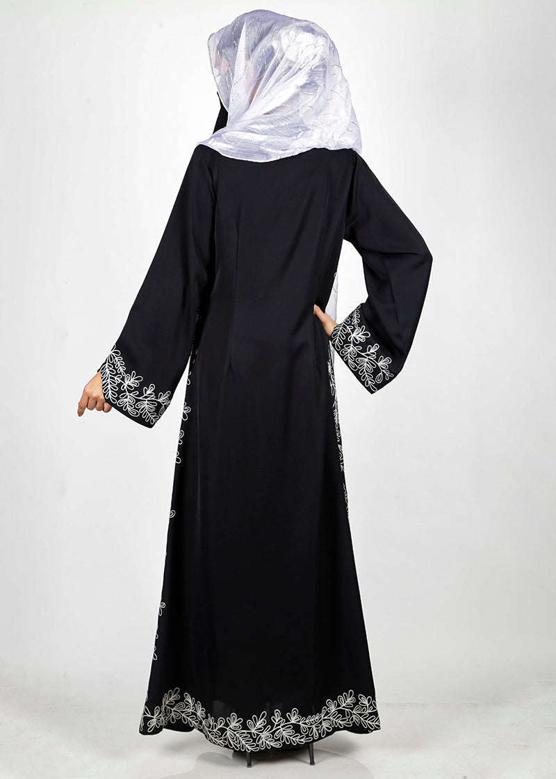 BeingMuslims Graceful Side Embroidered Black Abaya