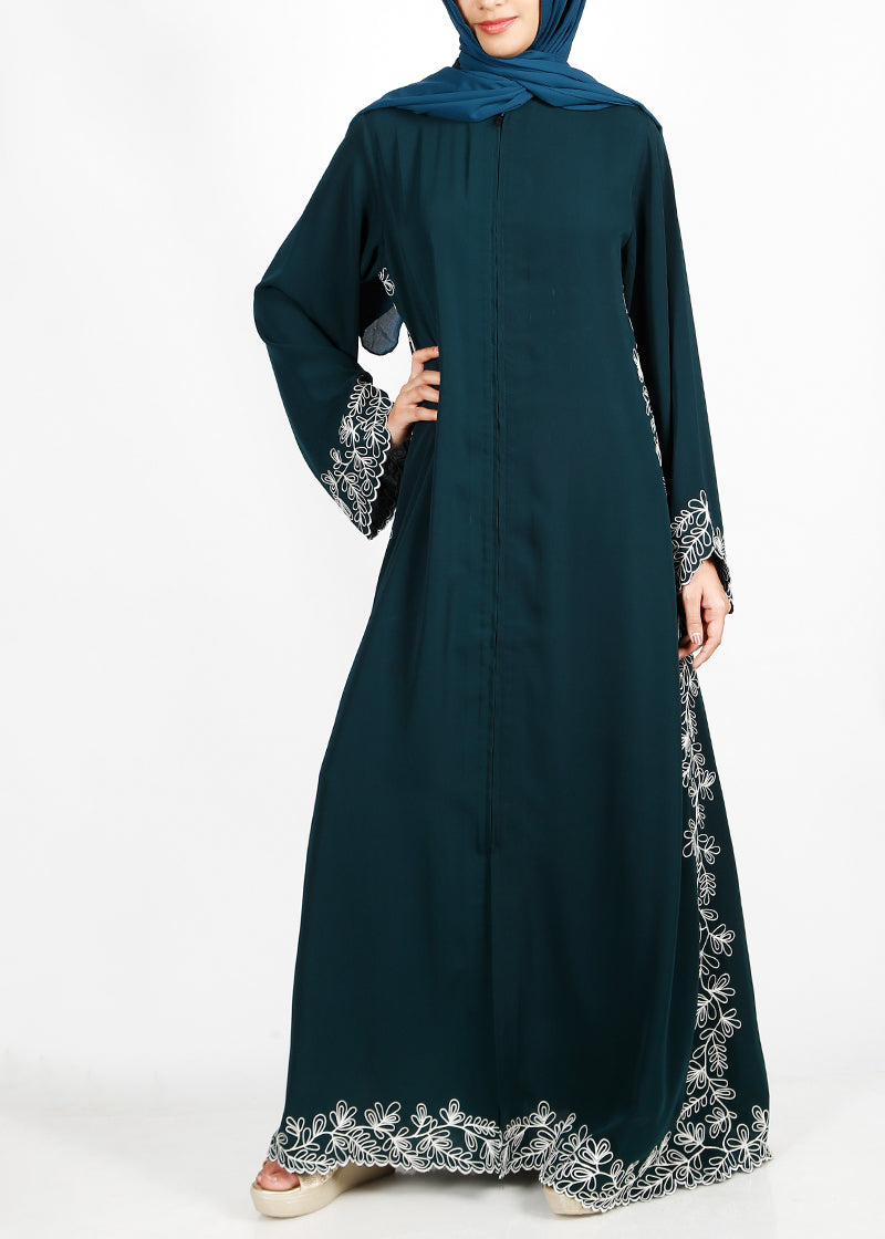 BeingMuslims Graceful Side Embroidered Bottle Green Abaya