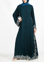 BeingMuslims Graceful Side Embroidered Bottle Green Abaya