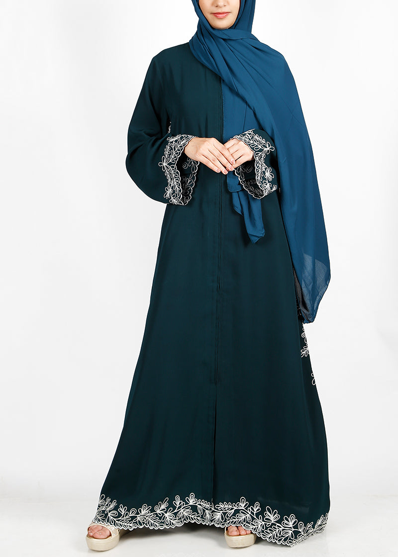 BeingMuslims Graceful Side Embroidered Bottle Green Abaya