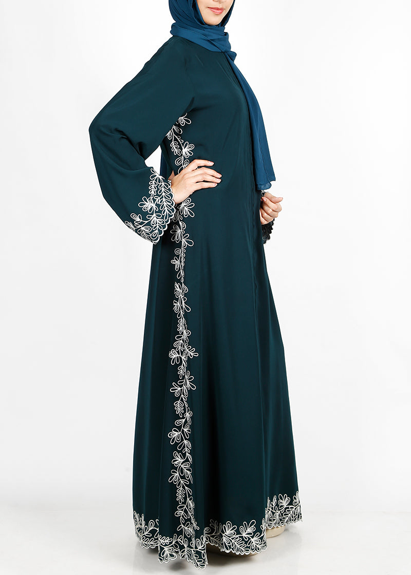 BeingMuslims Graceful Side Embroidered Bottle Green Abaya
