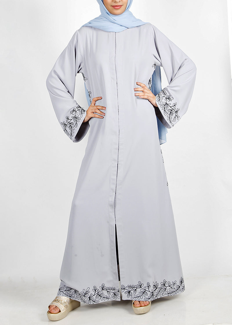 BeingMuslims Graceful Side Embroidered Ice Blue Abaya