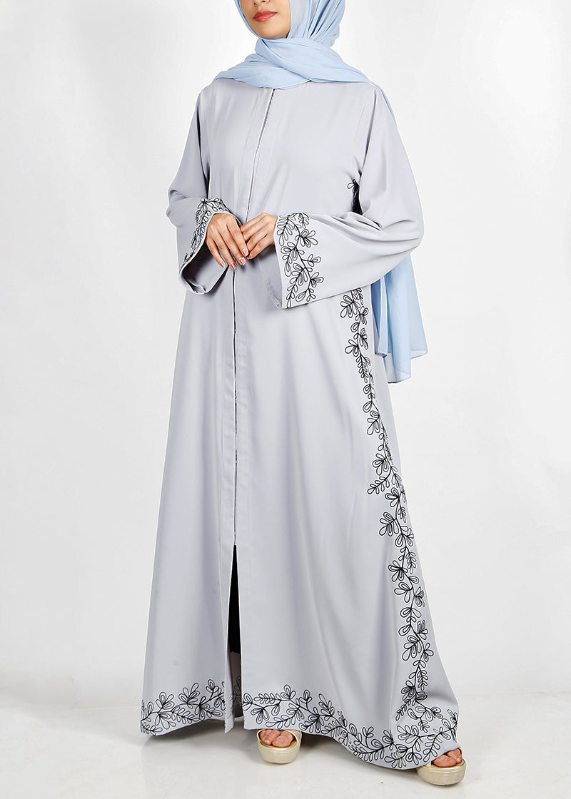 BeingMuslims Graceful Side Embroidered Ice Blue Abaya