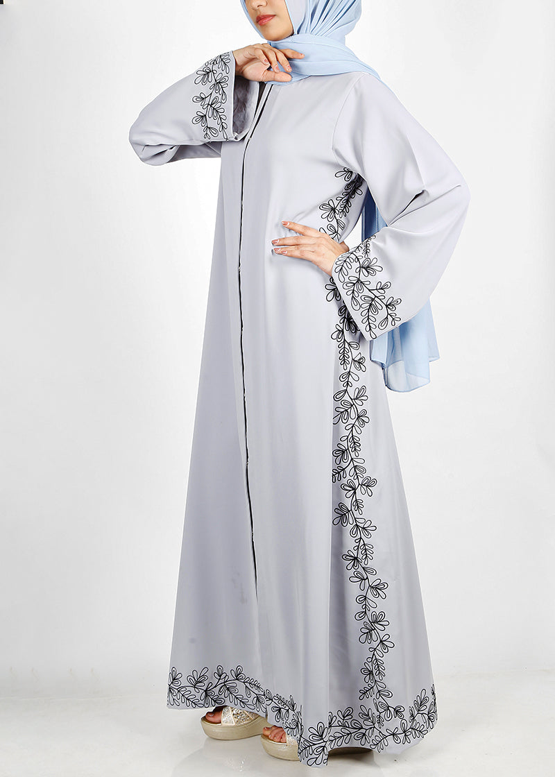 BeingMuslims Graceful Side Embroidered Ice Blue Abaya