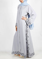 BeingMuslims Graceful Side Embroidered Ice Blue Abaya