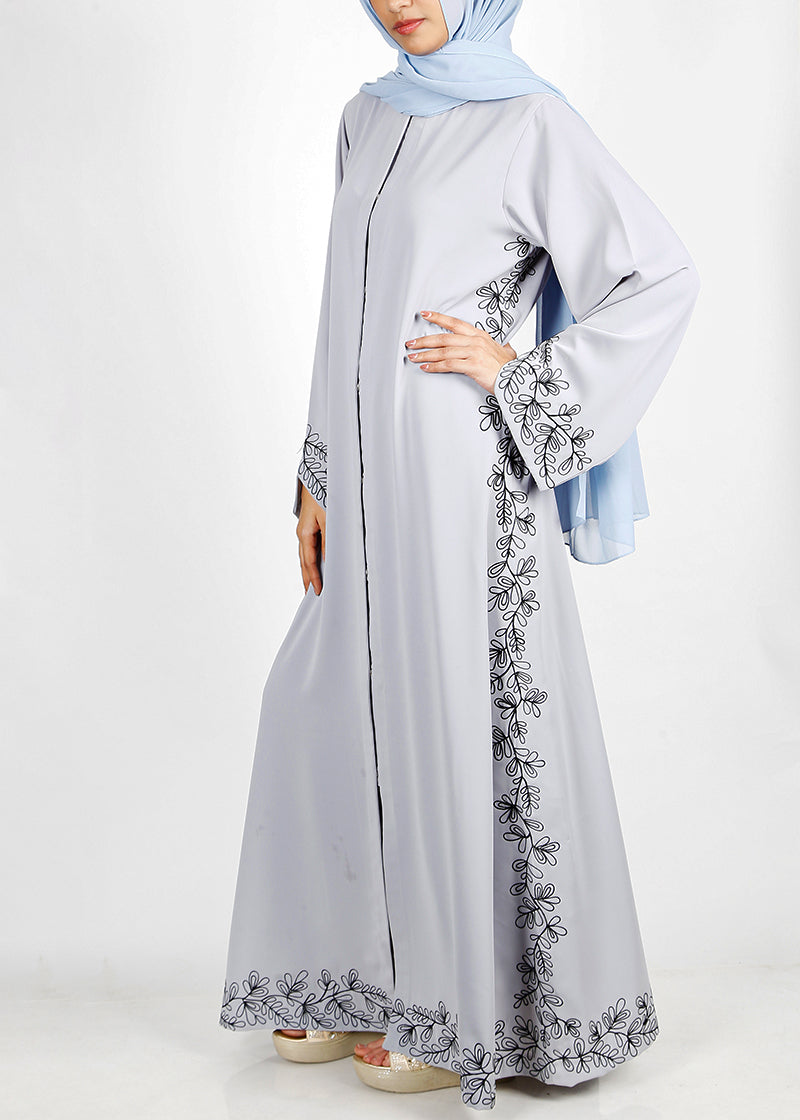 BeingMuslims Graceful Side Embroidered Ice Blue Abaya