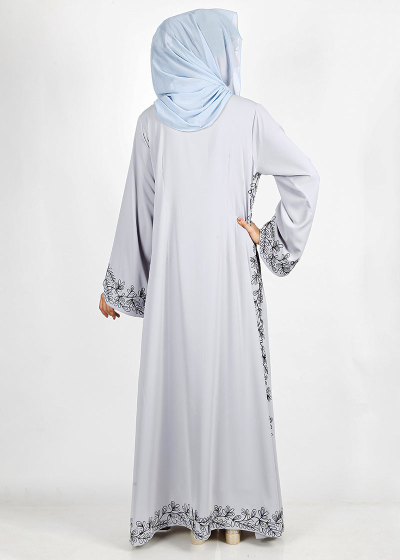 BeingMuslims Graceful Side Embroidered Ice Blue Abaya