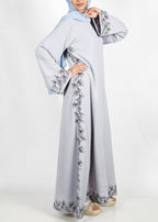 BeingMuslims Graceful Side Embroidered Ice Blue Abaya