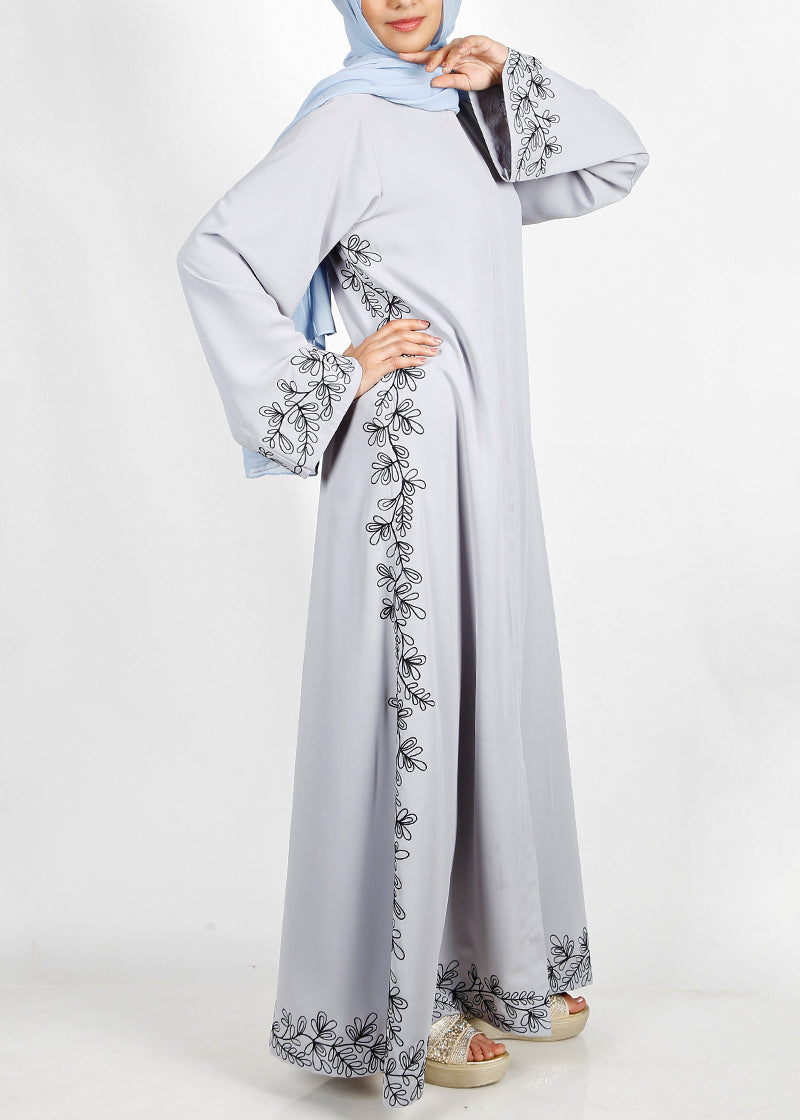 BeingMuslims Graceful Side Embroidered Ice Blue Abaya